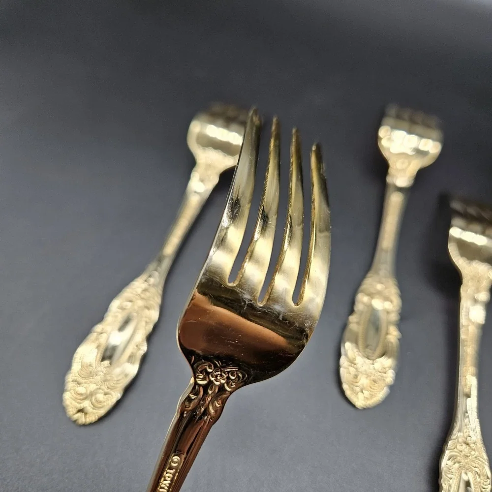 Towle Gold Electroplate Stainless 6 Salad Forks Flatware TWS545 Cameo Scrolls
